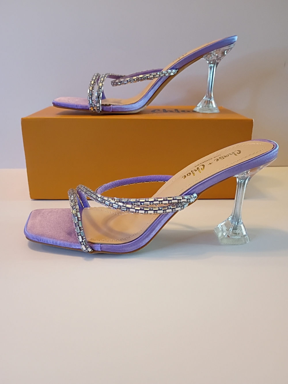 Chase + Chloe Lilac Crystal-Heel Slide Sandals